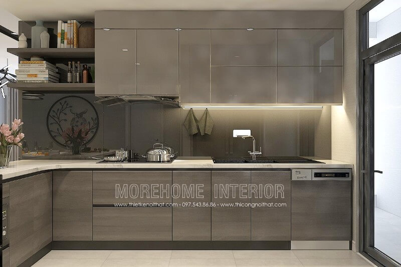 Thiết kế nội thất tủ bếp chung cư Discovery Complex tại Hà Nội gỗ công nghiệp và ấn tượng Thiết kế tủ bếp đẹp