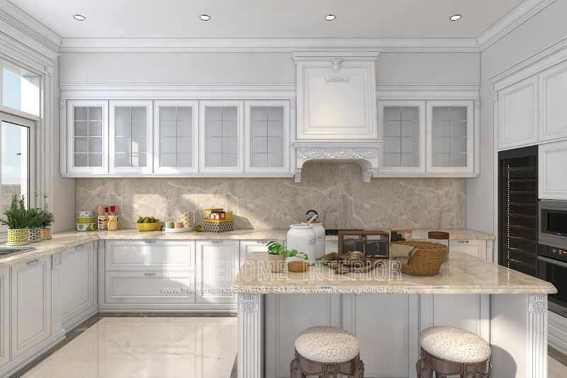 Thiết kế nội thất tủ bếp biệt thự song lập Vinhomes Imperia Hải Phòng gỗ tự nhiên Thiết kế tủ bếp đẹp