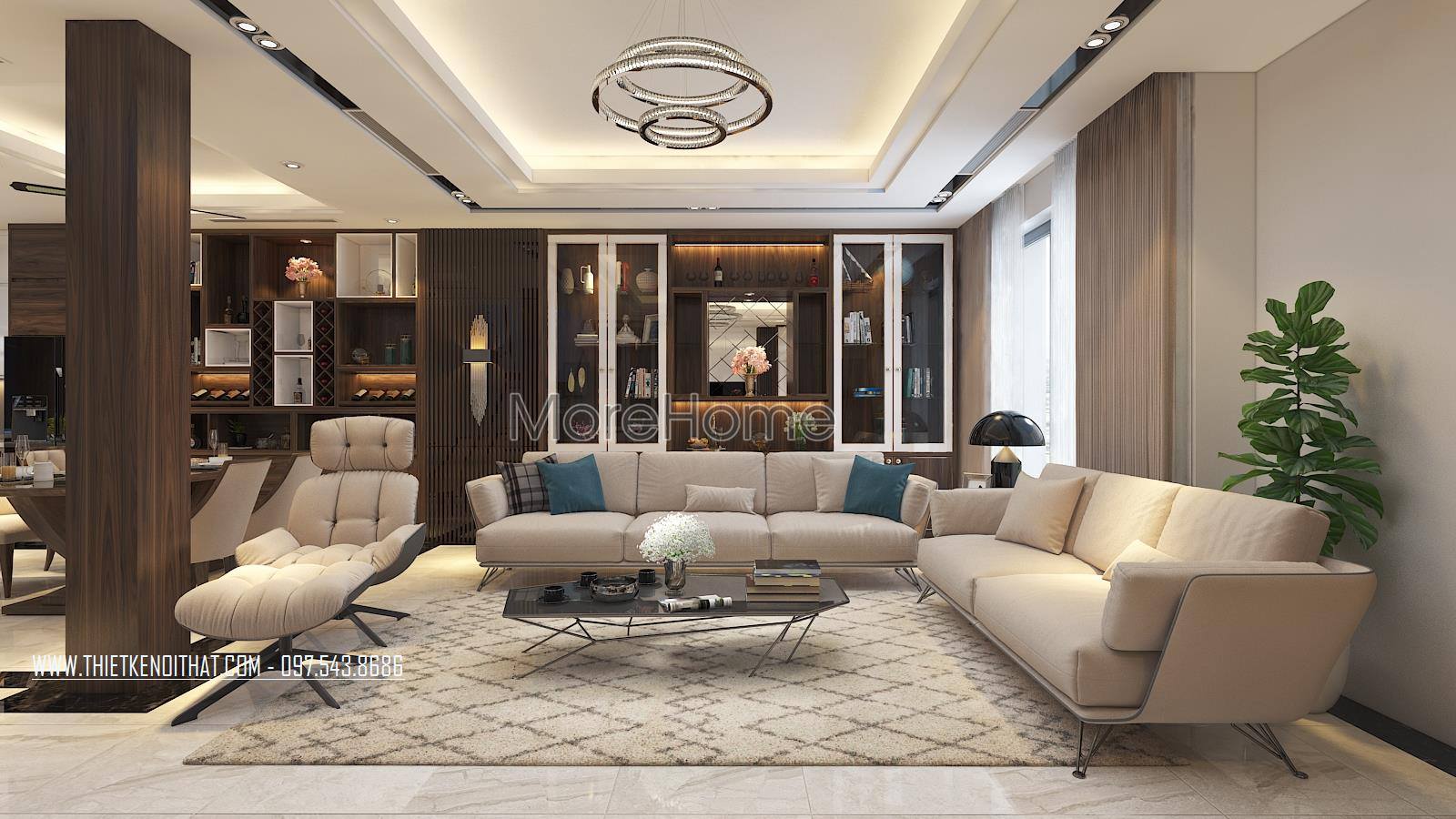 Thiết kế nội thất phòng khách gỗ tự nhiên cho nhà phốbiệt thự hiện đại, sang trọng